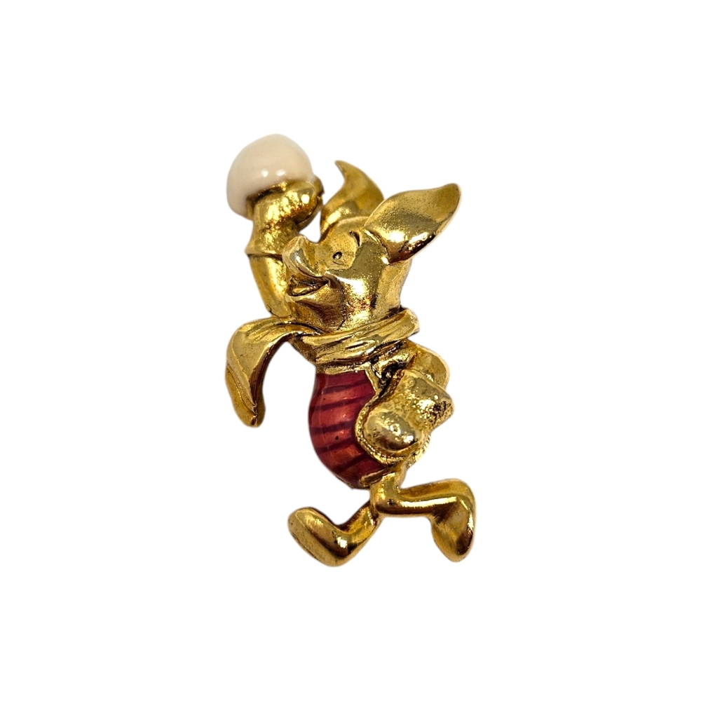 Vintage Disney Piglet Brooch Pin Gold Tone Snowball Winnie The Pooh